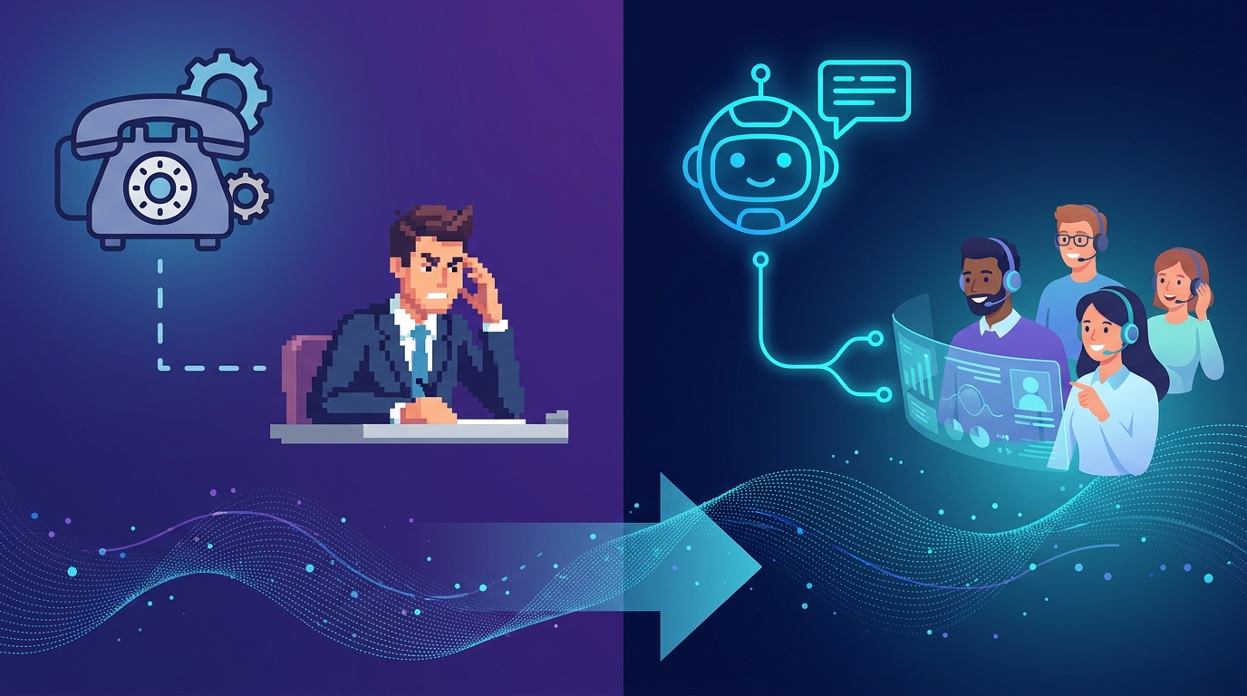 Ilustración de atención al cliente con chatbot de IA