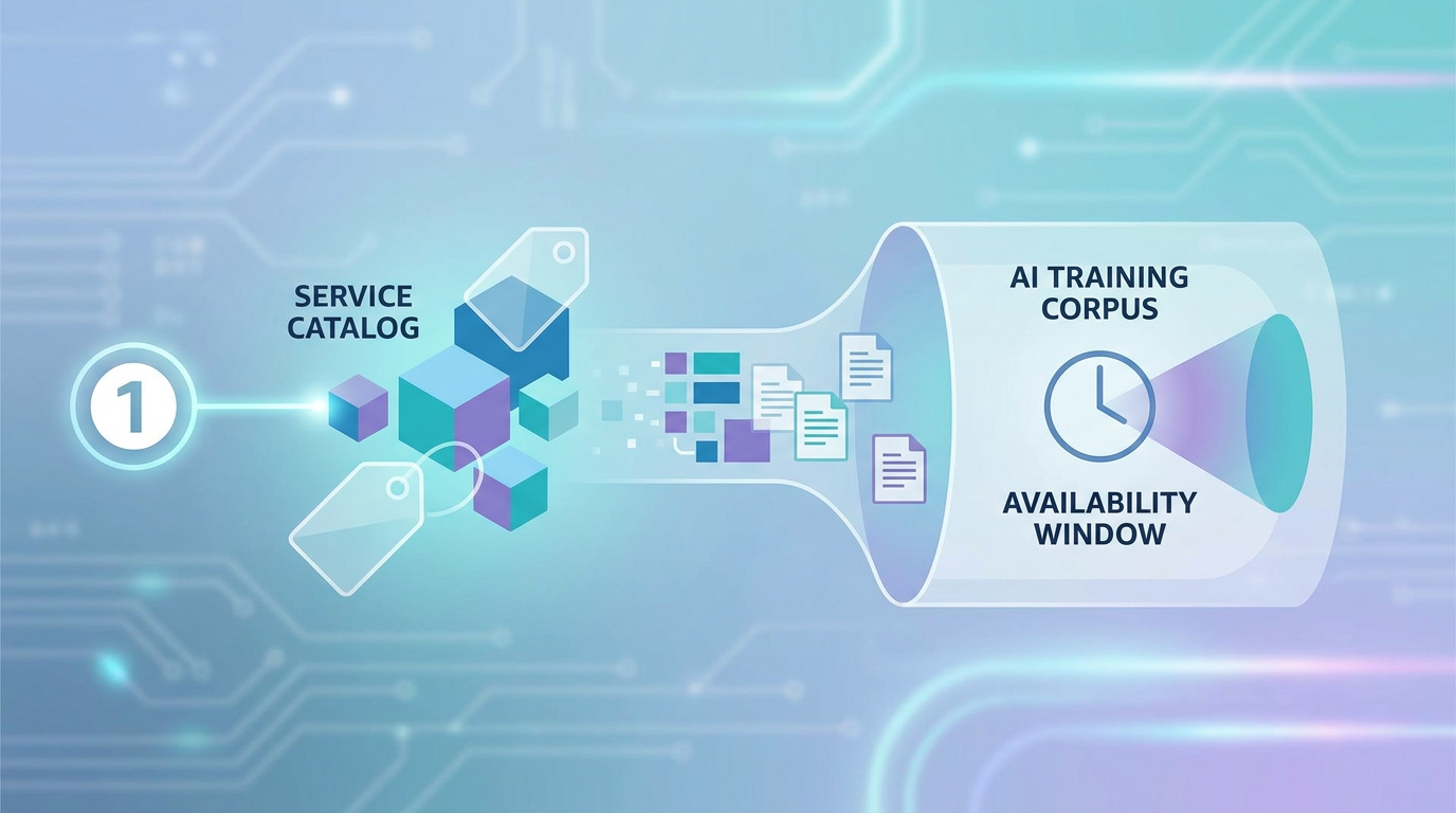 Section illustration: Step 1: Building the AI Training Corpus with Service Catalog and Pricing — availability window configuration