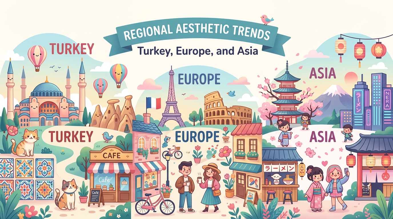 Section illustration: Regional Aesthetic Trends: Turkey, Europe, and Asia — cute
