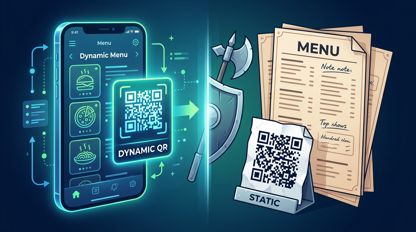 Section illustration: The Core Battle: Dynamic QR Code Menu (vs Static) and Paper — dynamic QR code menu (vs static)