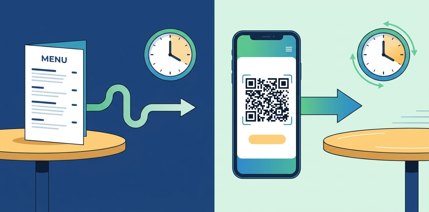 Section illustration: How Does a Digital Menu Impact Table Turn Velocity? — dynamic QR code menu (vs static)