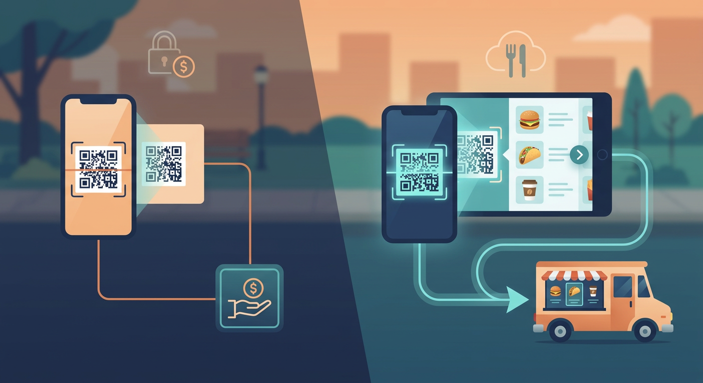 Section illustration: Understanding the Core Distinction: Scan-to-Pay vs. Scan-to-Order — dynamic QR code vs static QR code (why dynamic is non-negotiable for food trucks with rotating menus)