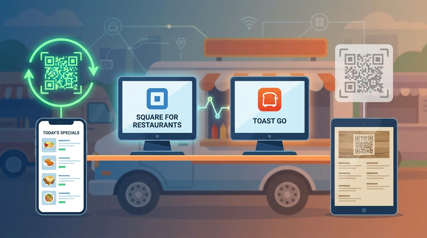 Section illustration: POS Integrations: Square for Restaurants & Toast Go Compatibility — dynamic QR code vs static QR code (why dynamic is non-negotiable for food trucks with rotating menus)