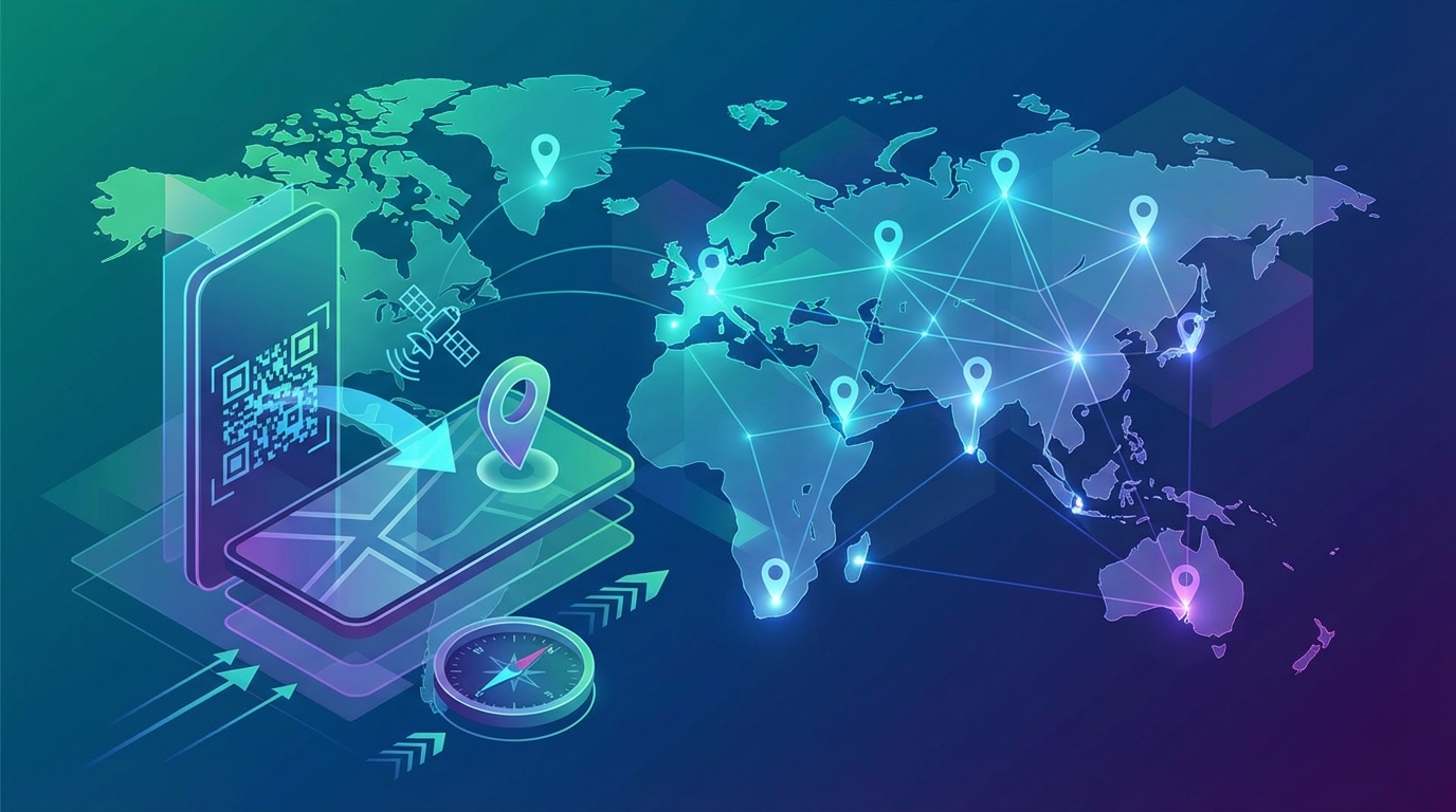 Geographic location data from dynamic qr code with tracking
