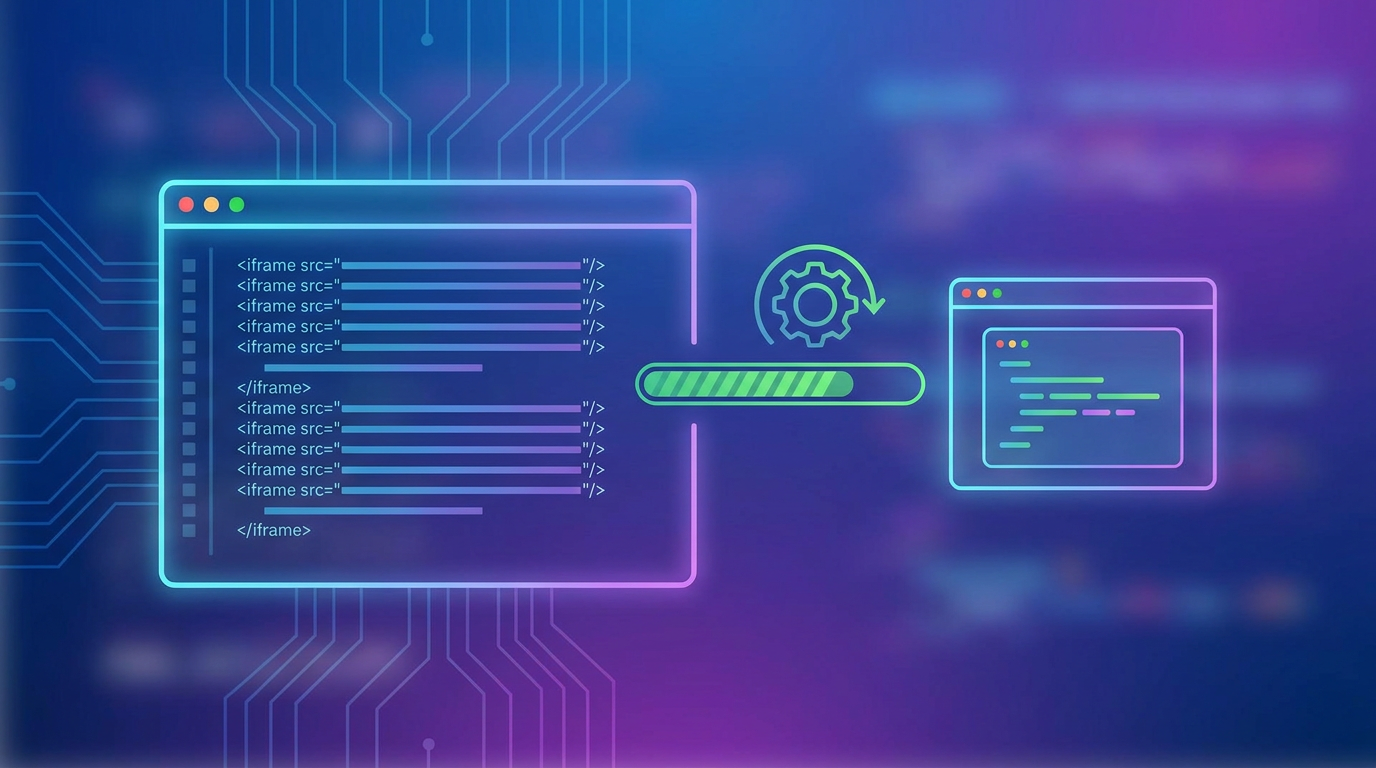 Section illustration: Step 1: Generate the Embed Code / Iframe Snippet — embed code / iframe snippet