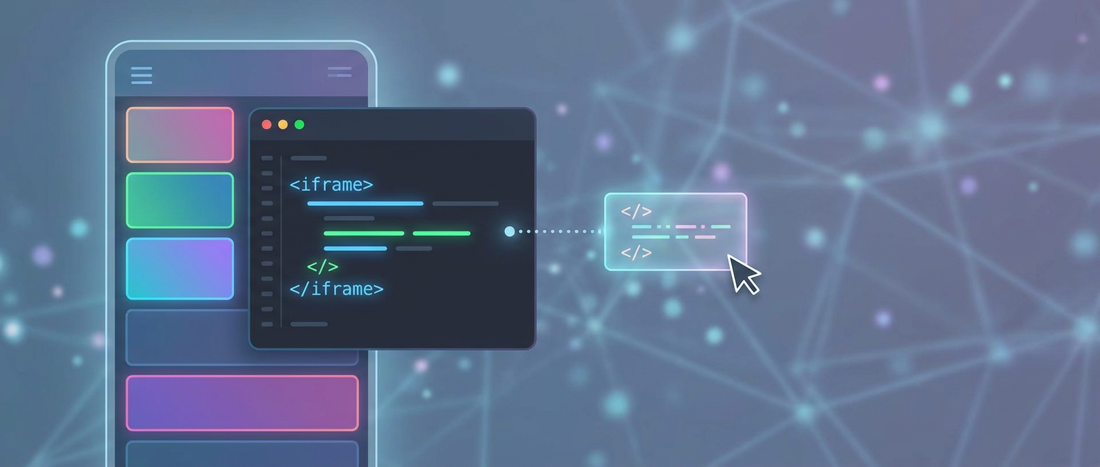 Section illustration: Step 2: Add the Embed Code to a Linktree Custom HTML Block — embed code / iframe snippet