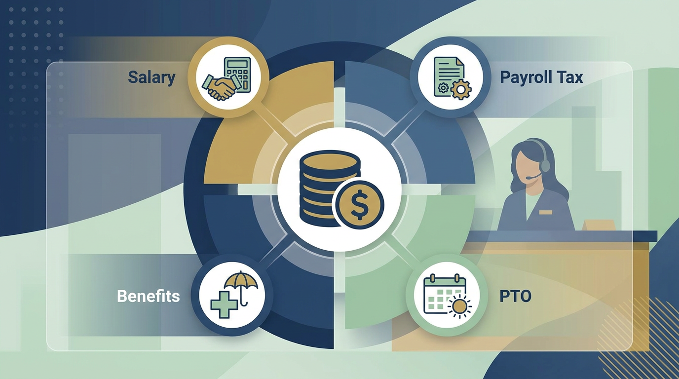 Section illustration: What is the fully-loaded employee cost (salary + payroll tax + benefits + PTO) of a human receptionist