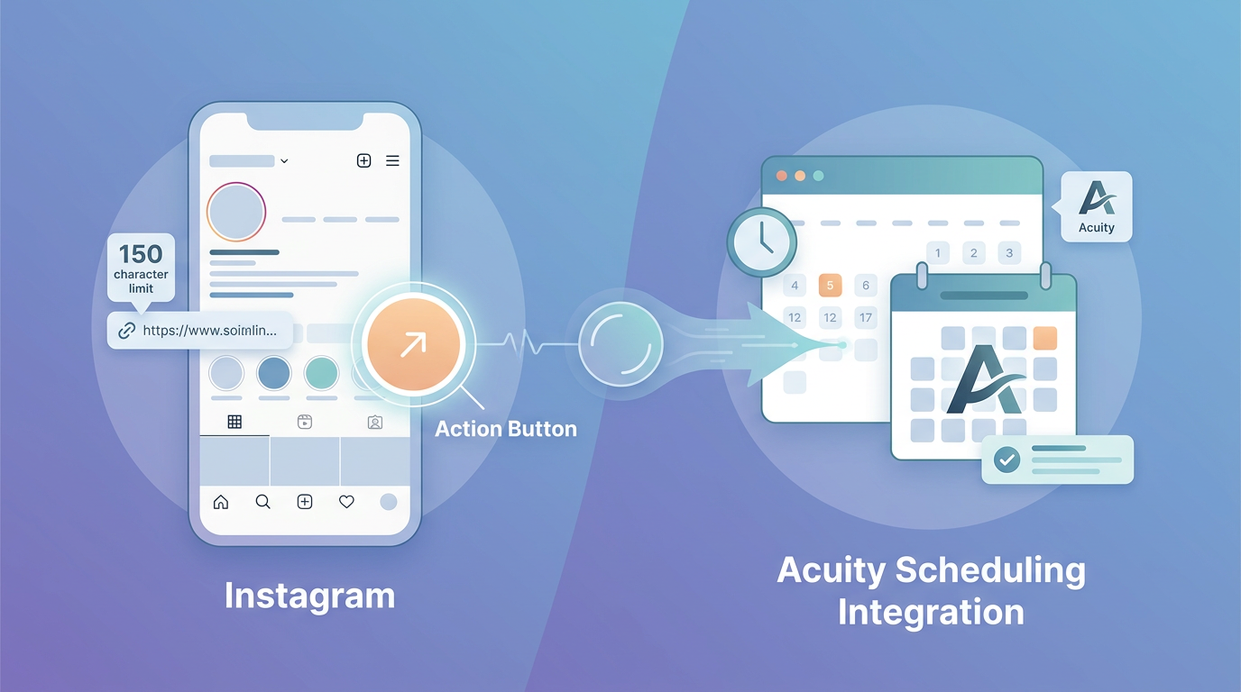 Section illustration: Acuity Scheduling Integration and Native Instagram Action Buttons — Instagram bio link character limit (150-character profile constraint)