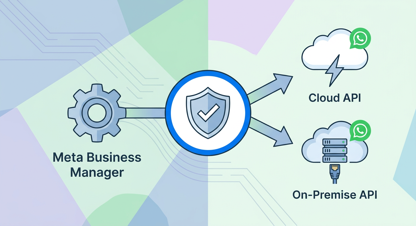 Section illustration: Section 2: The Meta Business Manager Verification Process — WhatsApp Business API (Cloud API vs. On-Premise API distinction)